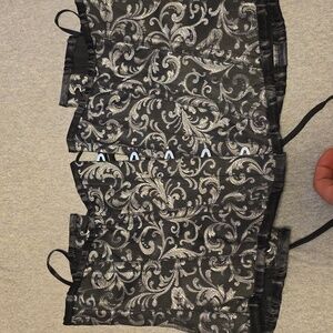 Vintage Goth Corset Womens 28 Black Silver Brocade Steel Boned Underbust Lace Up